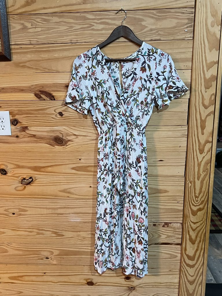 Speechless Floral Hi-Lo Midi Romper Wrap Flutter Sleeve V-Neck Dress Women's S